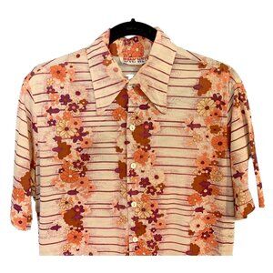 Vintage 70s Jeans West Hippy Psychedelic Shirt Tunic Shark Collar Poly USA Mod